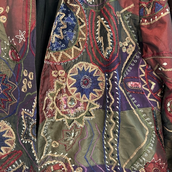 Chico’s Size 1 Jewel Tone‎ Patchwork Embroidered and Embellished Open Jacket - Picture 4 of 5